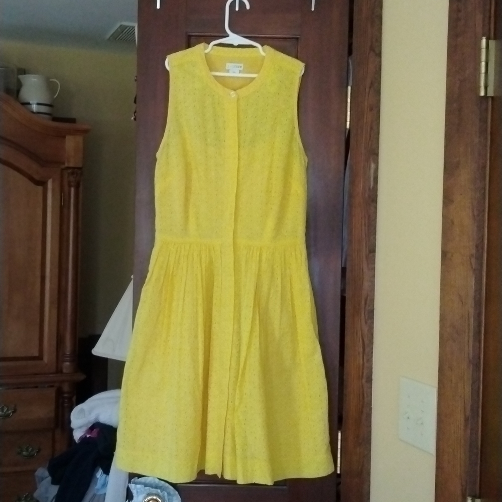 J Crew bright yellow eyelet sleeveless shirt-dress